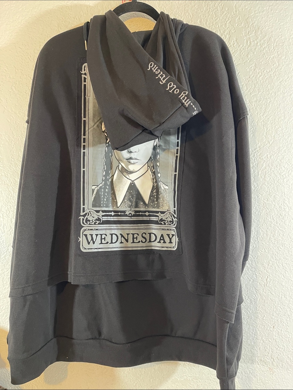 ADDAMS FAMILY Wednesday Split Window Girls Oversized Hoodie Black Size XL NEW - Picture 5 of 10